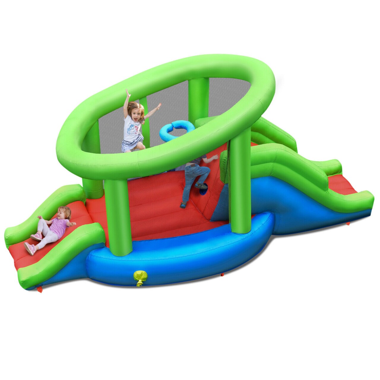 Gymax Inflatable Snail Bounce House Dual Slide Basketball Game Without Blower